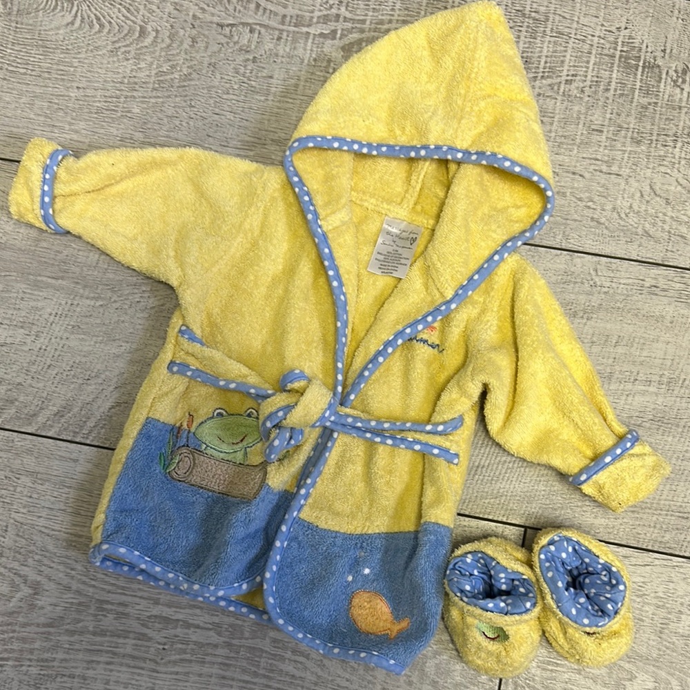 Yellow Baby Bathrobe with Blue Trim